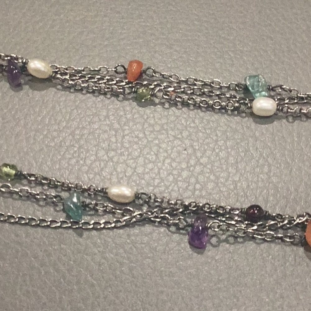 Multicolor Gemstone Chain Necklace silver pearl amethyst